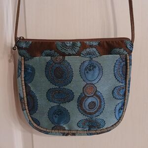 Maruca Designs Blue/Brown Boho Pattern Jacquard Fabric Crossbody Purse Handmade